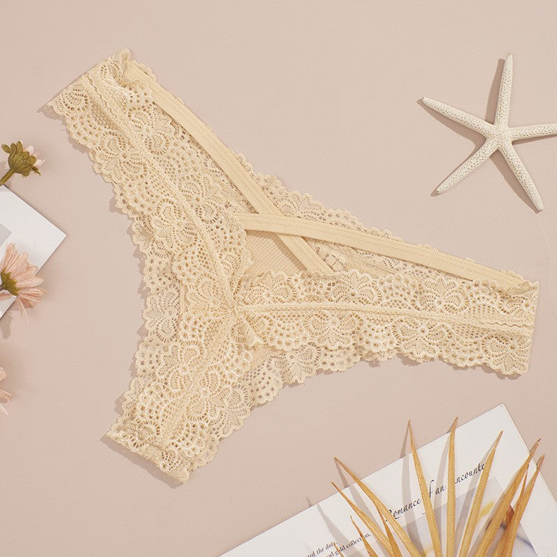 Floral Lace Mesh Crisscross Back Low Rise Thong