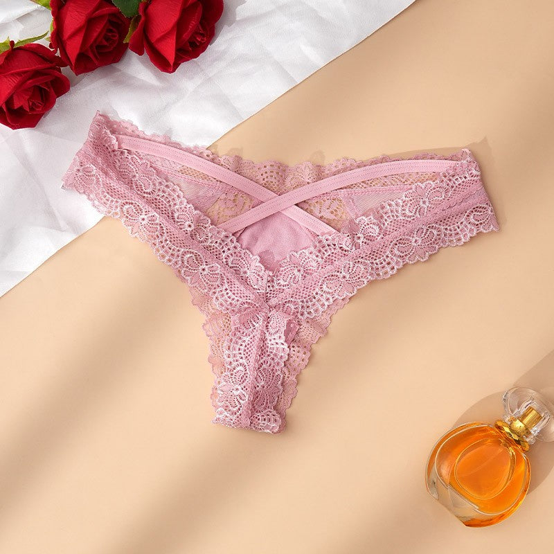 Floral Lace Mesh Crisscross Back Low Rise Thong