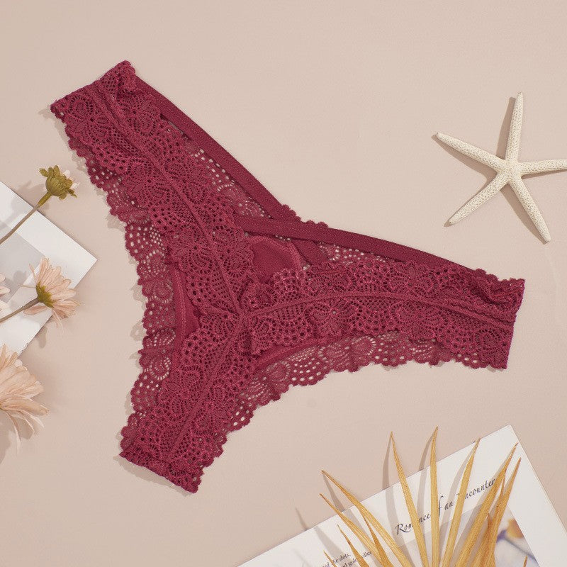 Floral Lace Mesh Crisscross Back Low Rise Thong