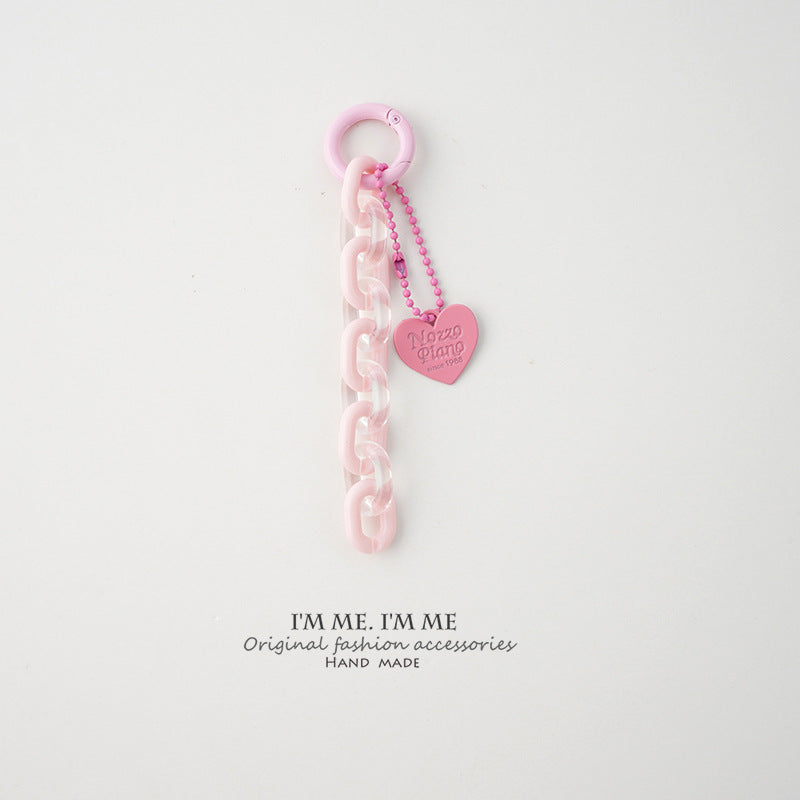 Jelly Chain Heart Pendant Bag Charm - Pink