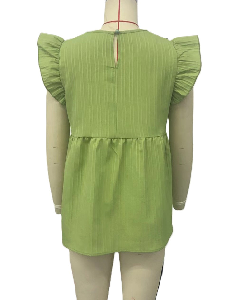 Embroidered Yoke Flutter Sleeve Peplum Blouse - Green - 1