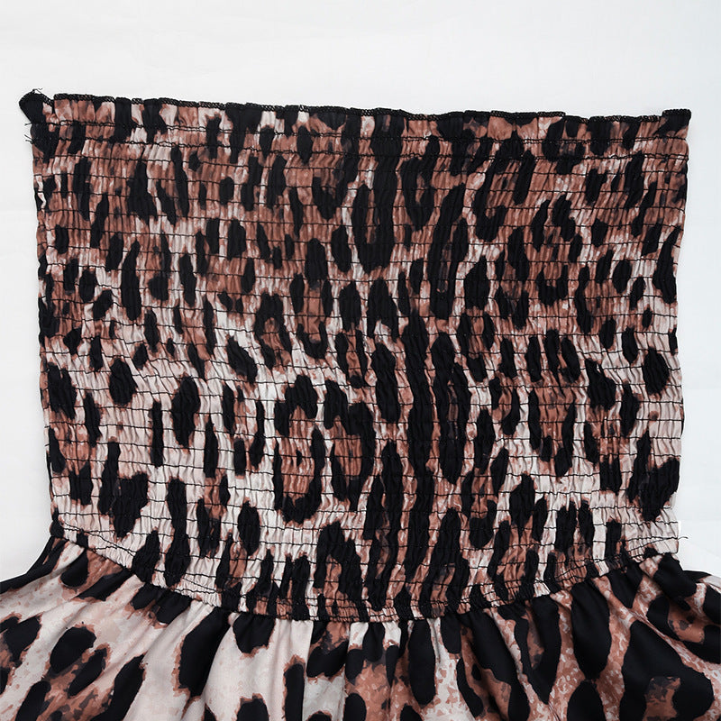 Leopard Print Strapless Shirred Mini Dress - Leopard - 6