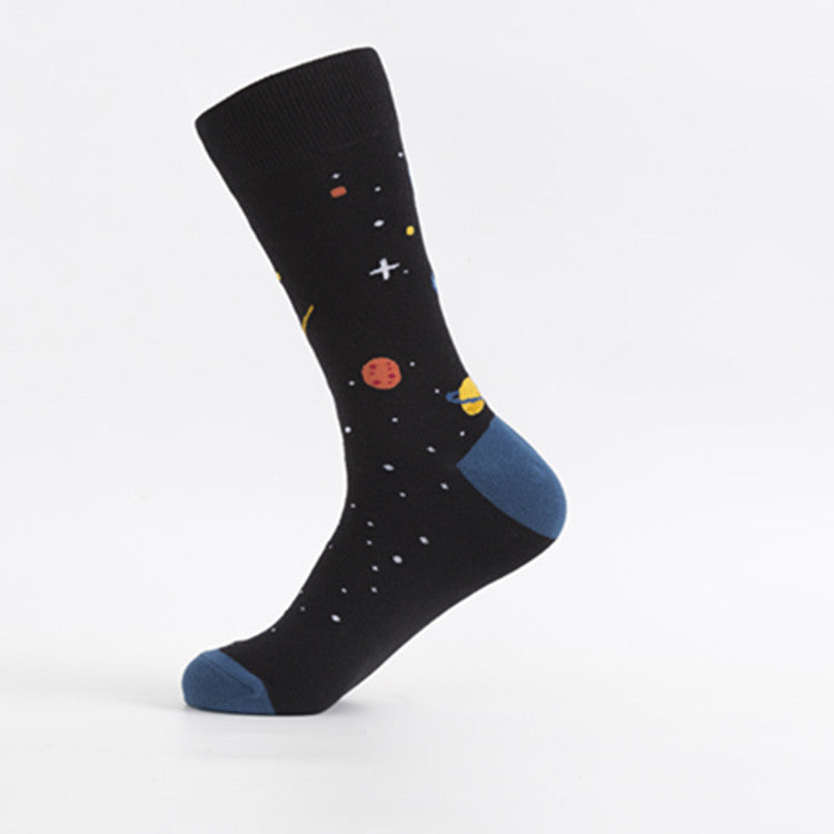 Cosmic Space Print Cotton Crew Socks - Color_01