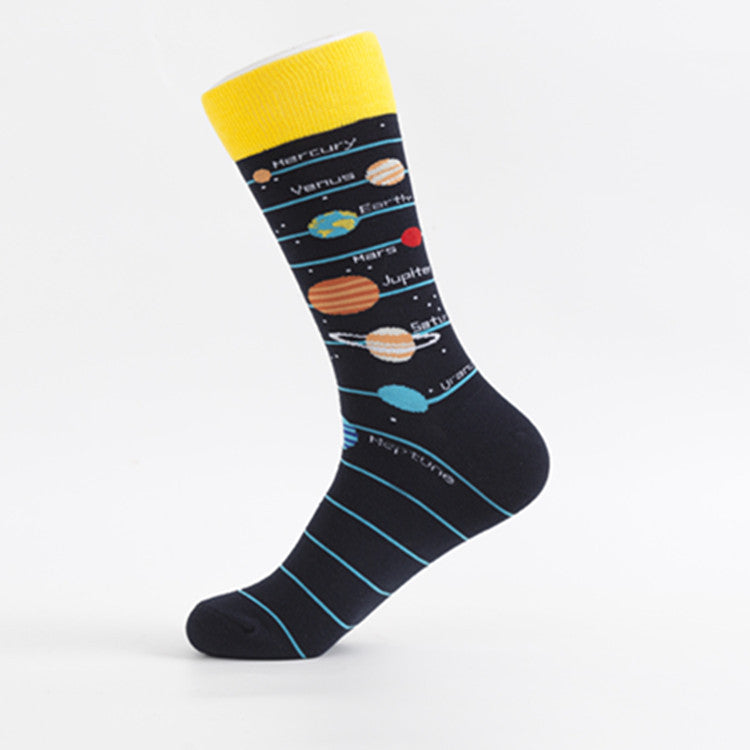 Cosmic Space Print Cotton Crew Socks - Color_02