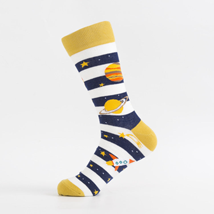 Cosmic Space Print Cotton Crew Socks - Color_03