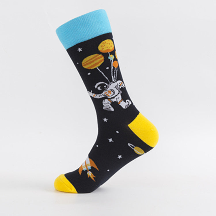 Cosmic Space Print Cotton Crew Socks - Color_05