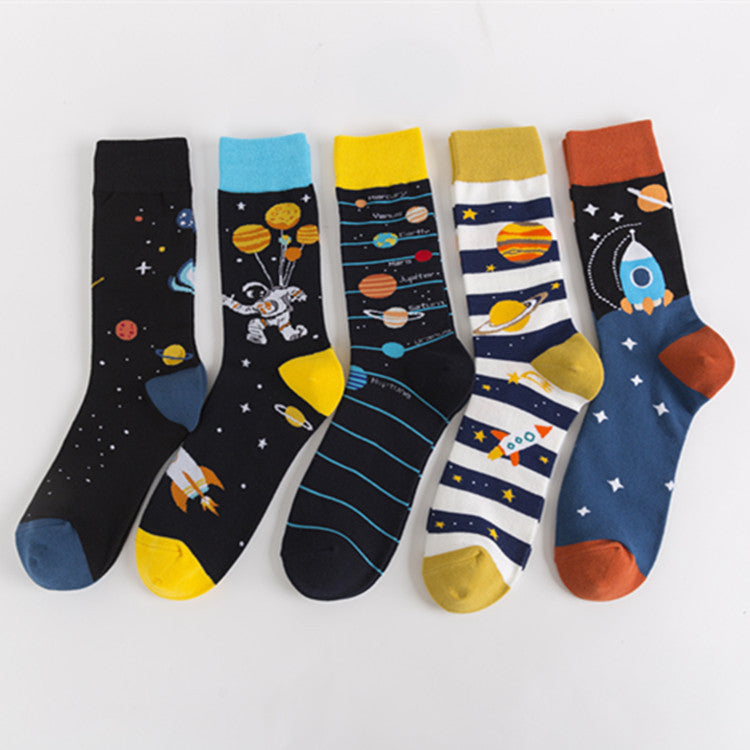 Cosmic Space Print Cotton Crew Socks