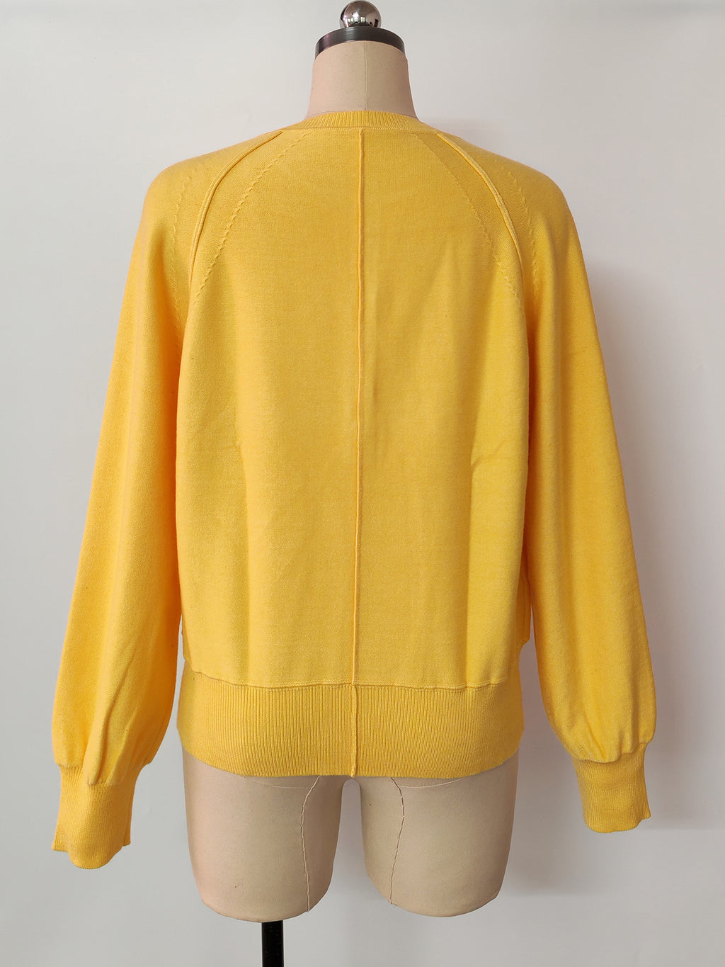 Henley Button Raglan Knit Pullover Sweater - Yellow - 2