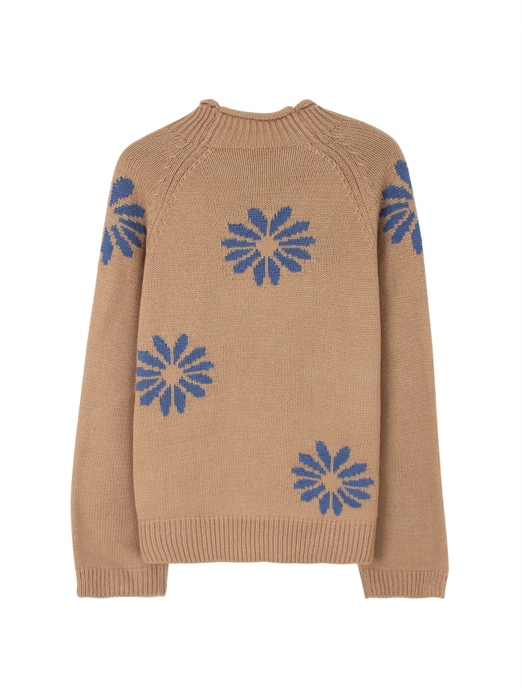 Daisy Knit Sweater with Rolled Mock Neck - Khaki