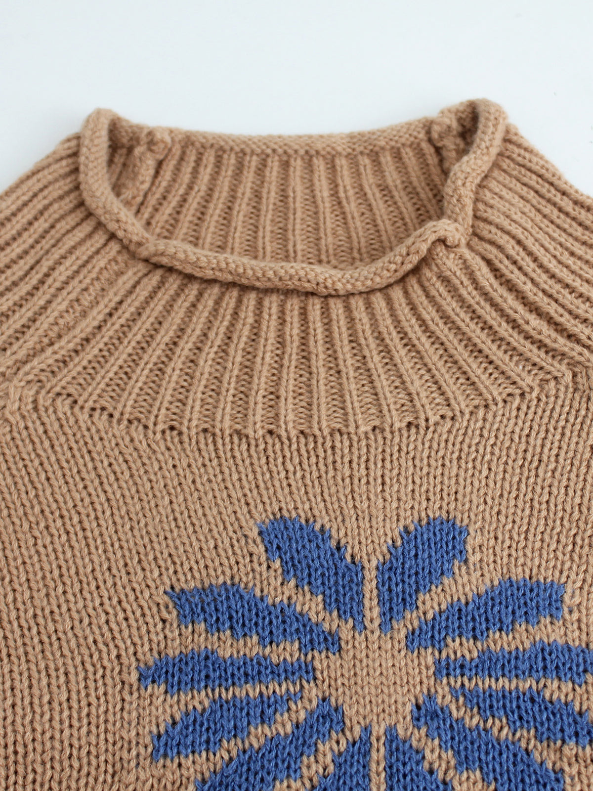 Daisy Knit Sweater with Rolled Mock Neck - Khaki - 1