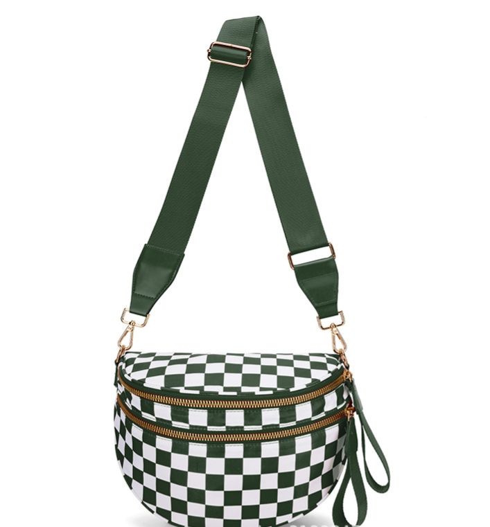 Printed Crescent Sling Belt Bag with Adjustable Strap - CGreen