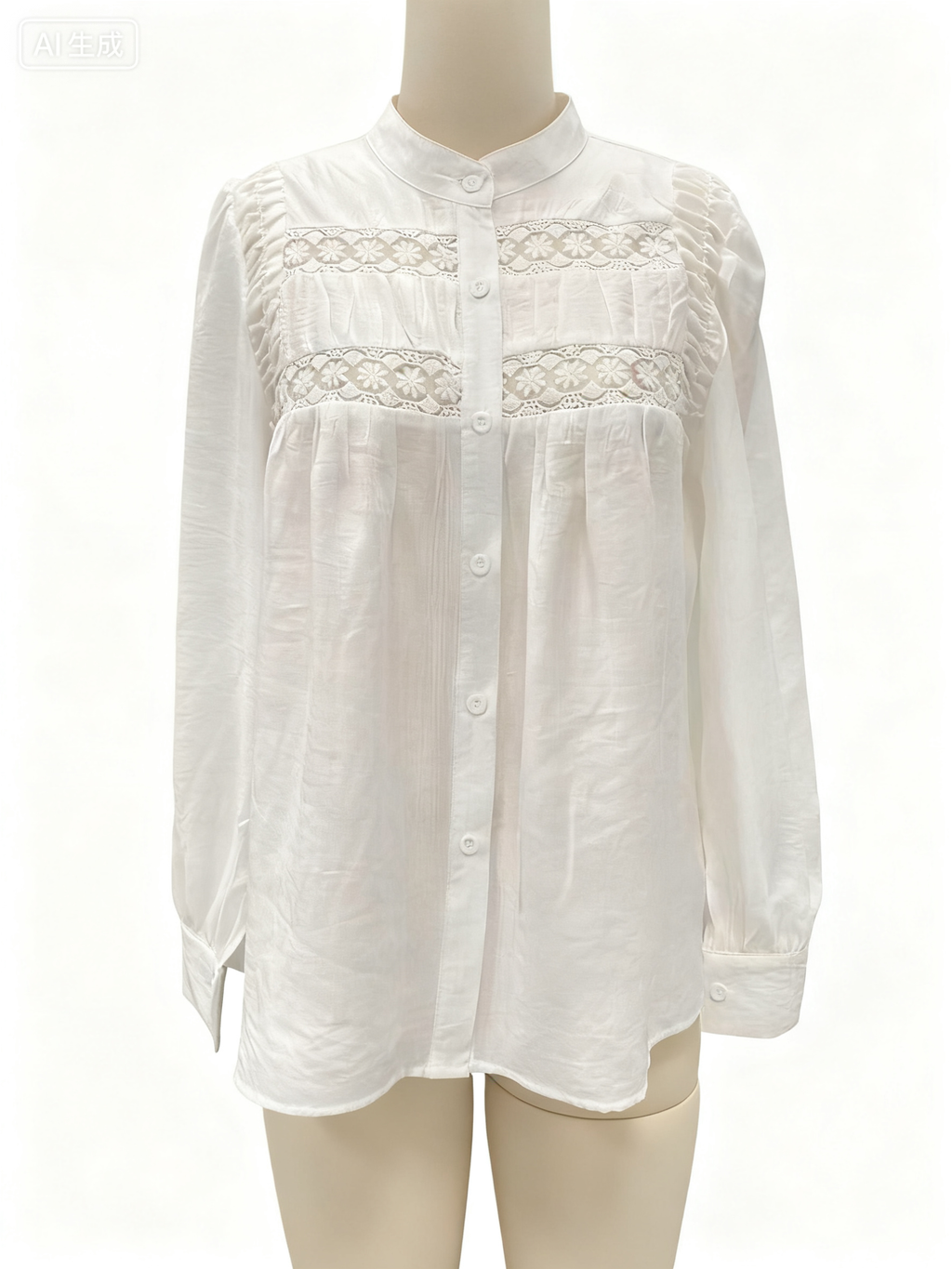 Lace Trim Balloon Sleeve Boho Blouse - White - 2