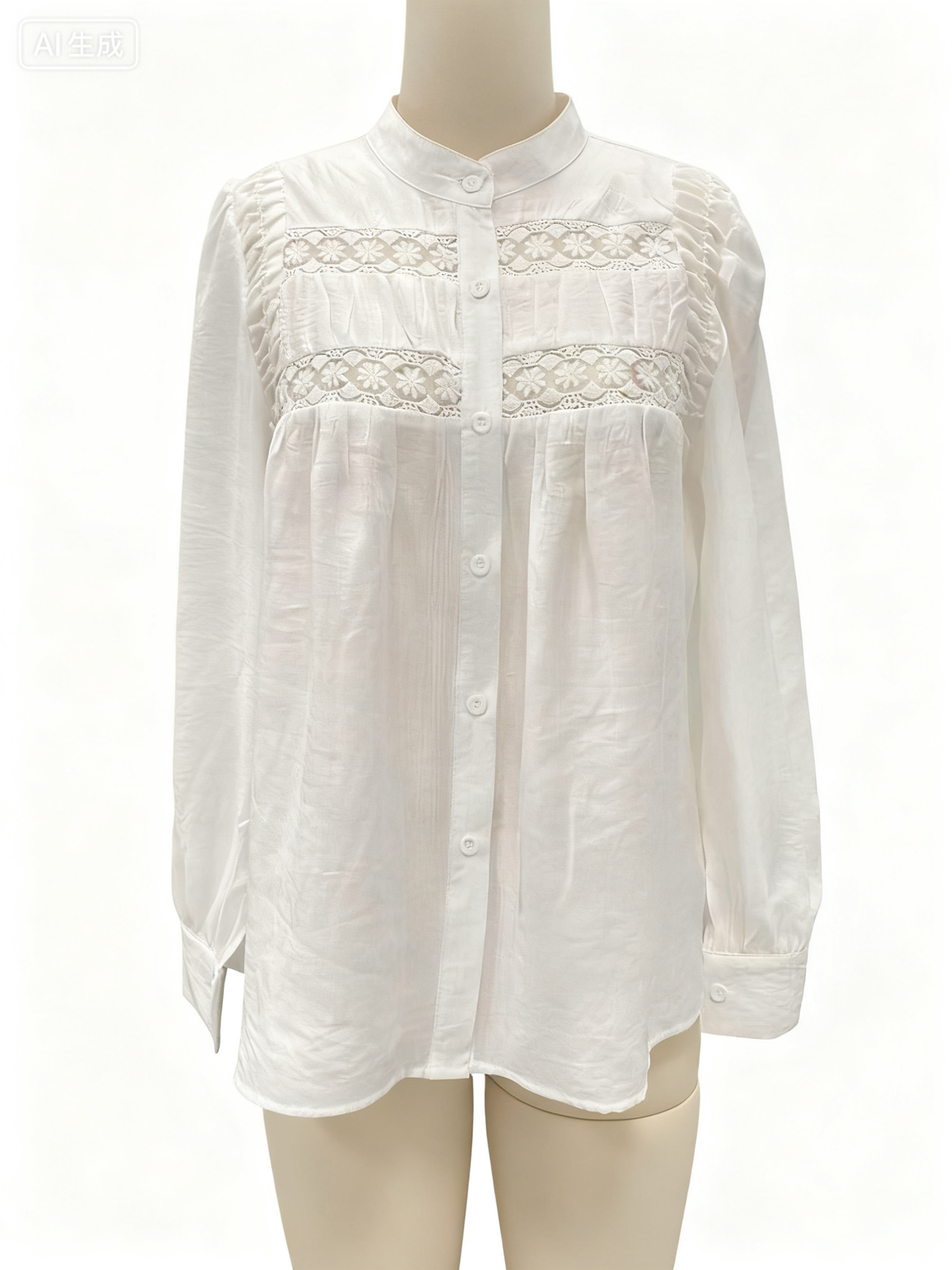 Lace Trim Balloon Sleeve Boho Blouse - White - 2