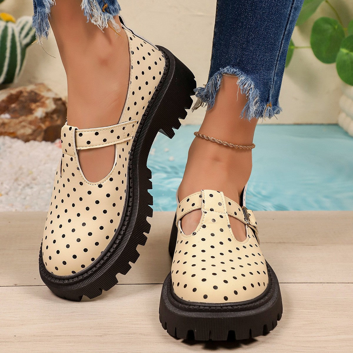 Polka Dot T-Strap Platform Mary Jane Shoes