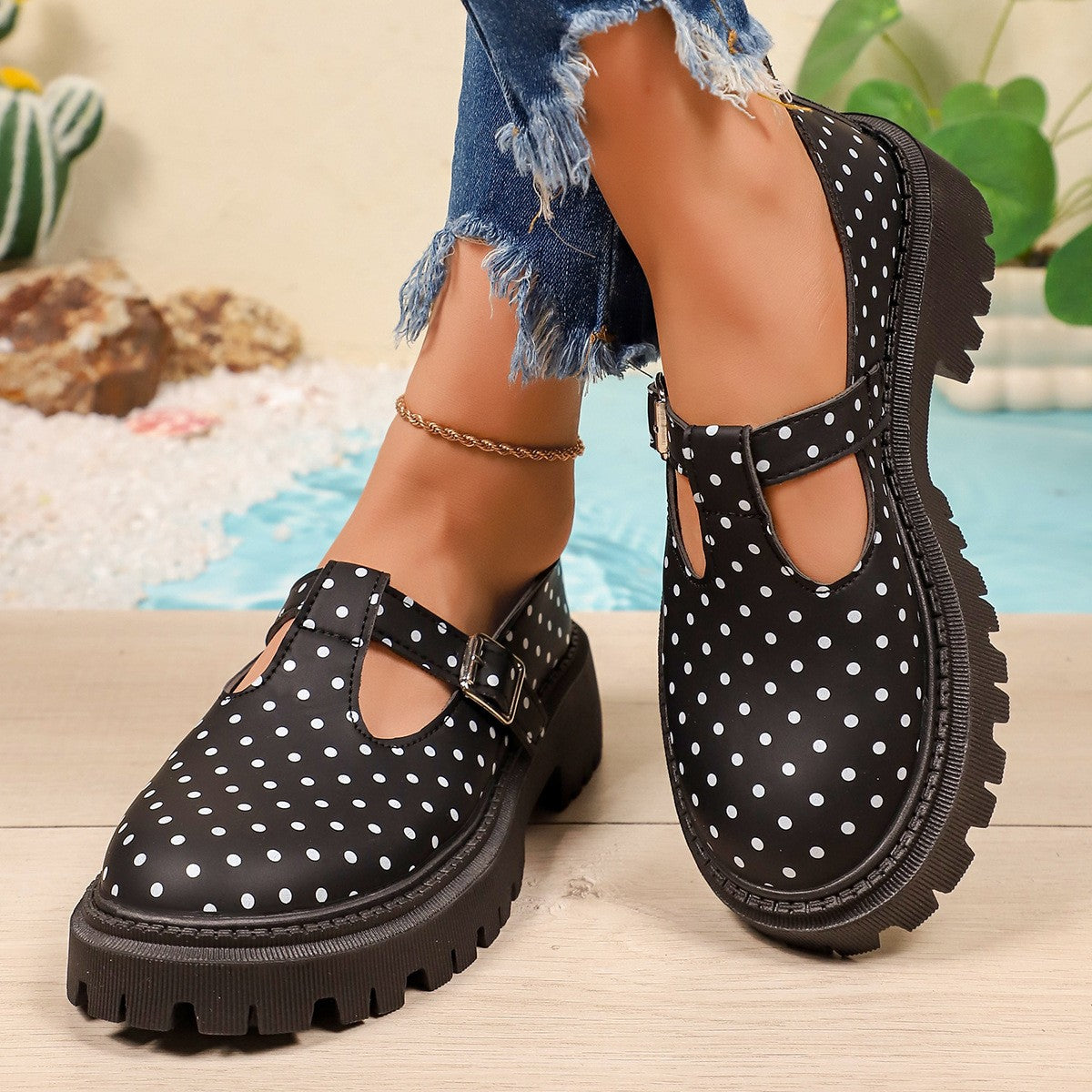 Polka Dot T-Strap Platform Mary Jane Shoes