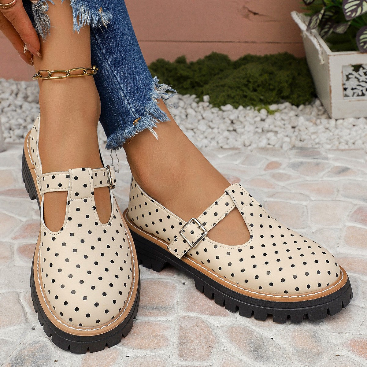 Polka Dot T-Strap Platform Mary Jane Shoes