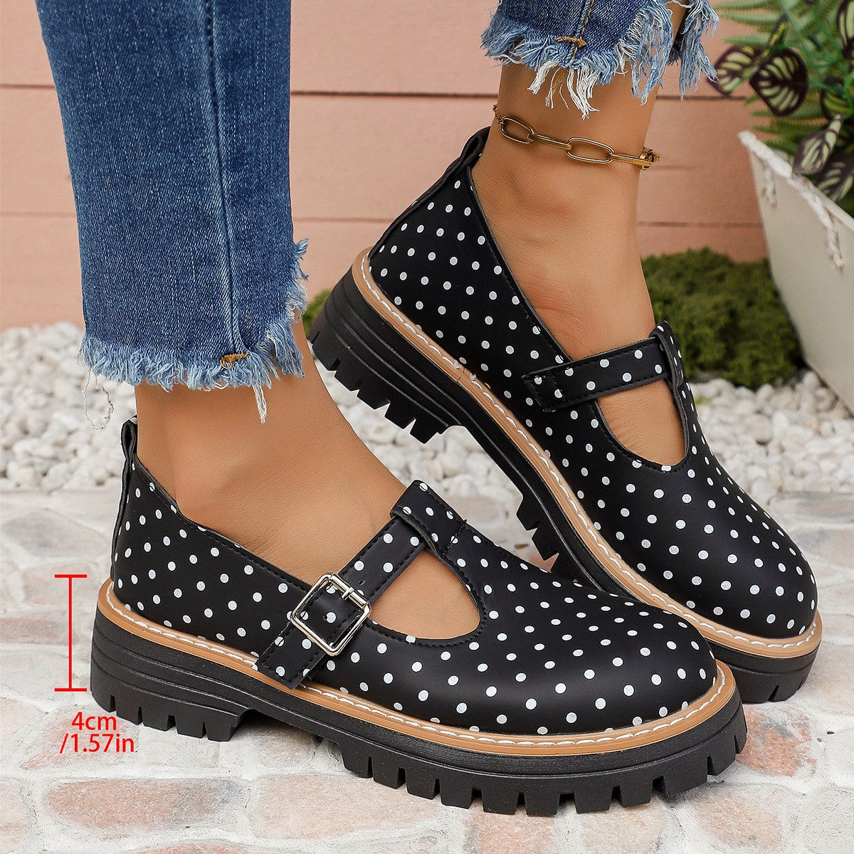 Polka Dot T-Strap Platform Mary Jane Shoes