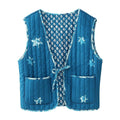 Reversible Star Print Quilted Vest - Blue