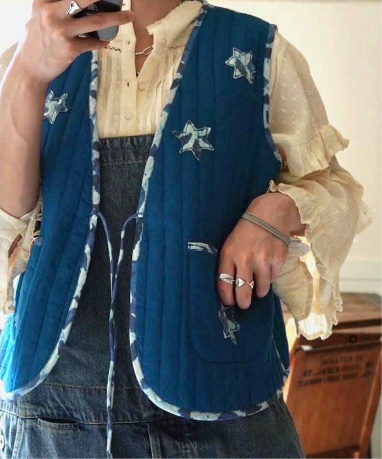 Reversible Star Print Quilted Vest - Blue - 10