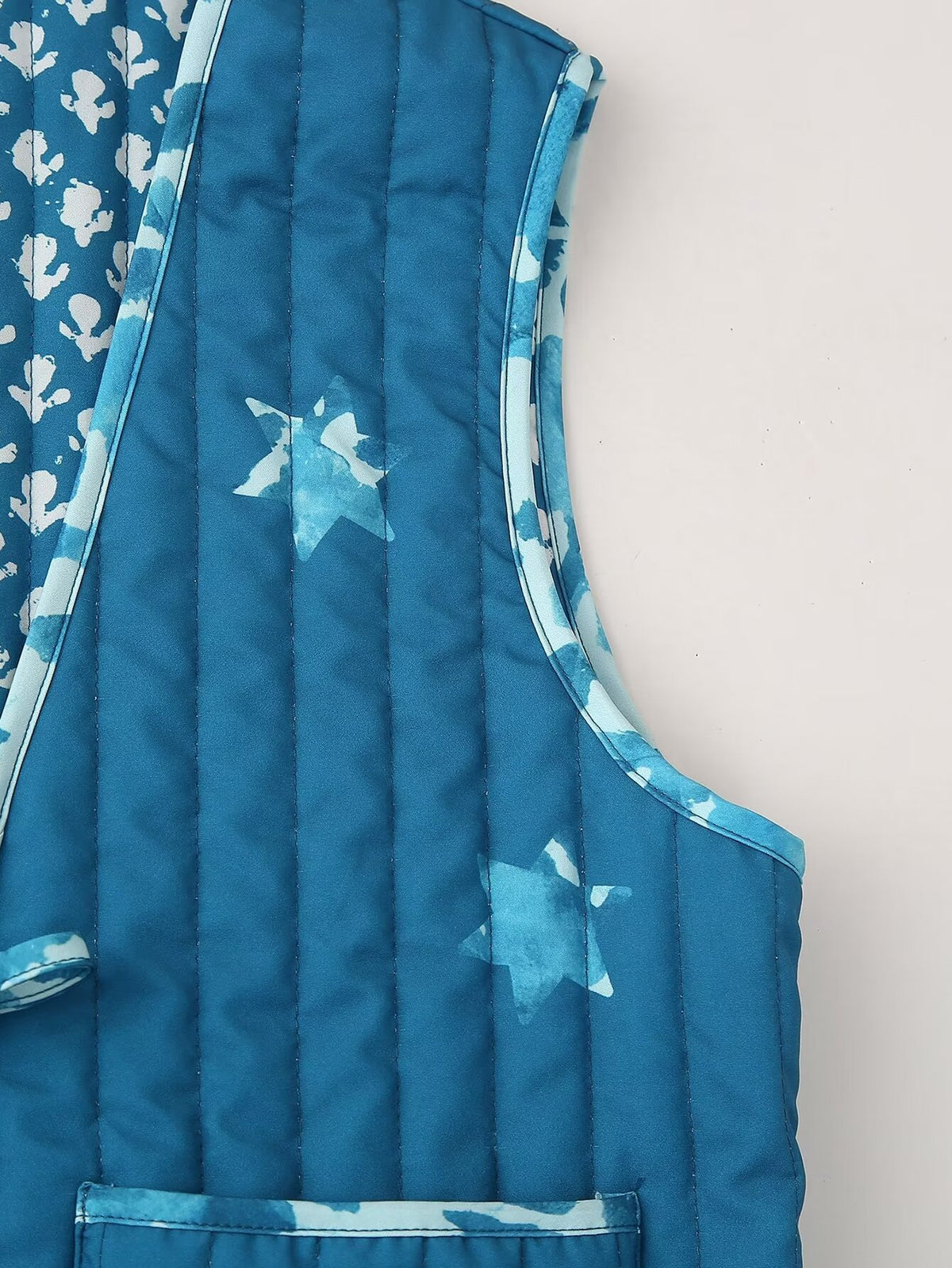Reversible Star Print Quilted Vest - Blue - 4