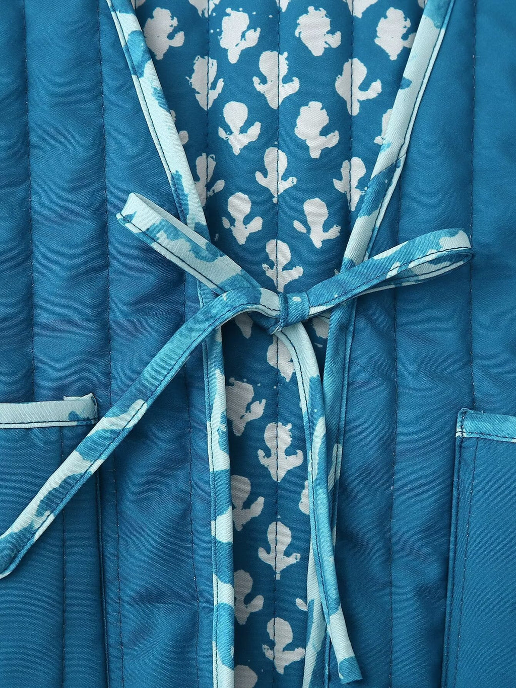 Reversible Star Print Quilted Vest - Blue - 5