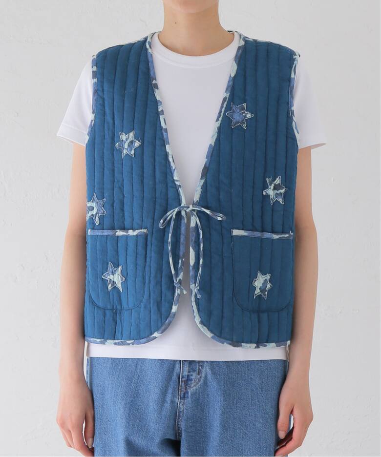 Reversible Star Print Quilted Vest - Blue - 9