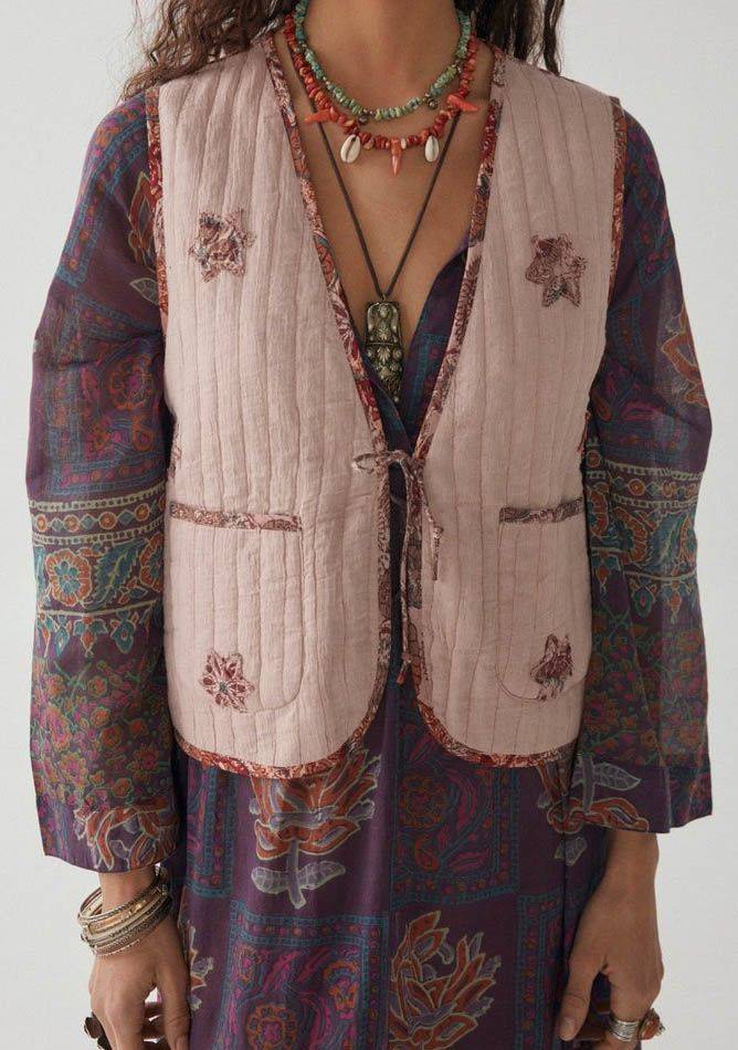 Reversible Star Print Quilted Vest - Pink
