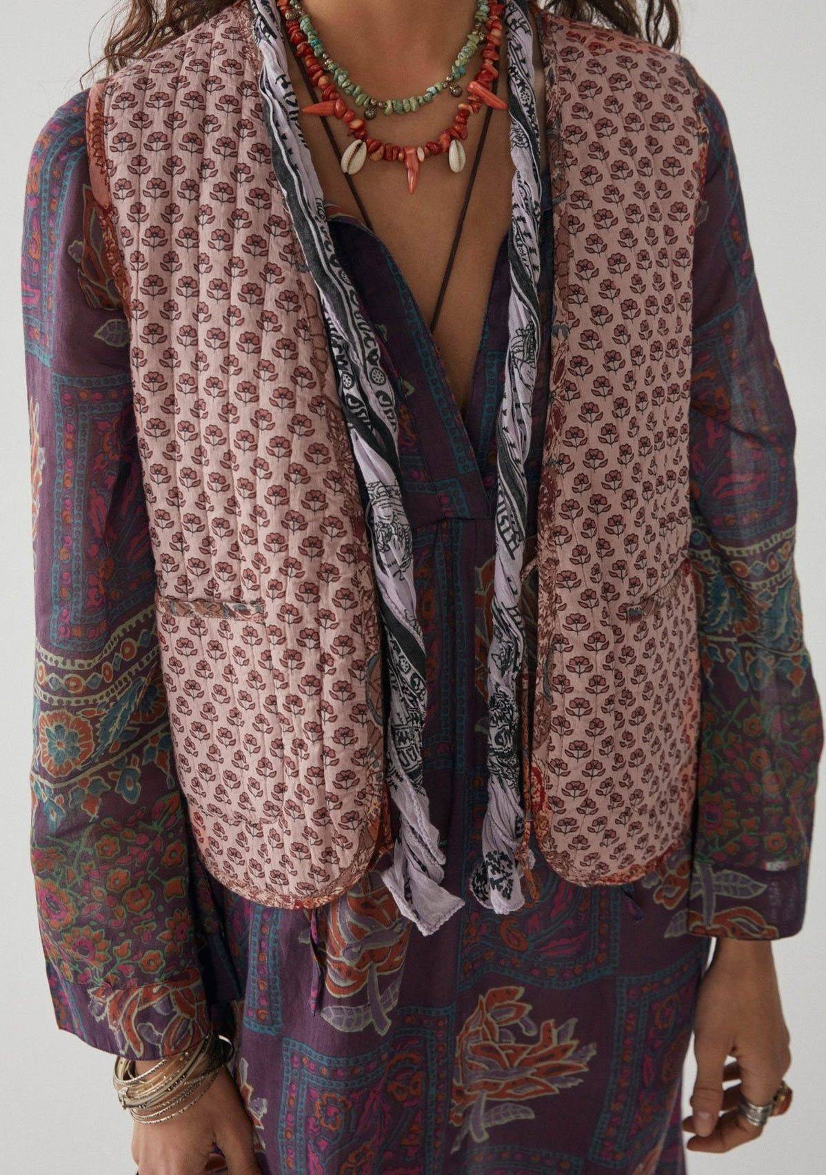 Reversible Star Print Quilted Vest - Pink - 10