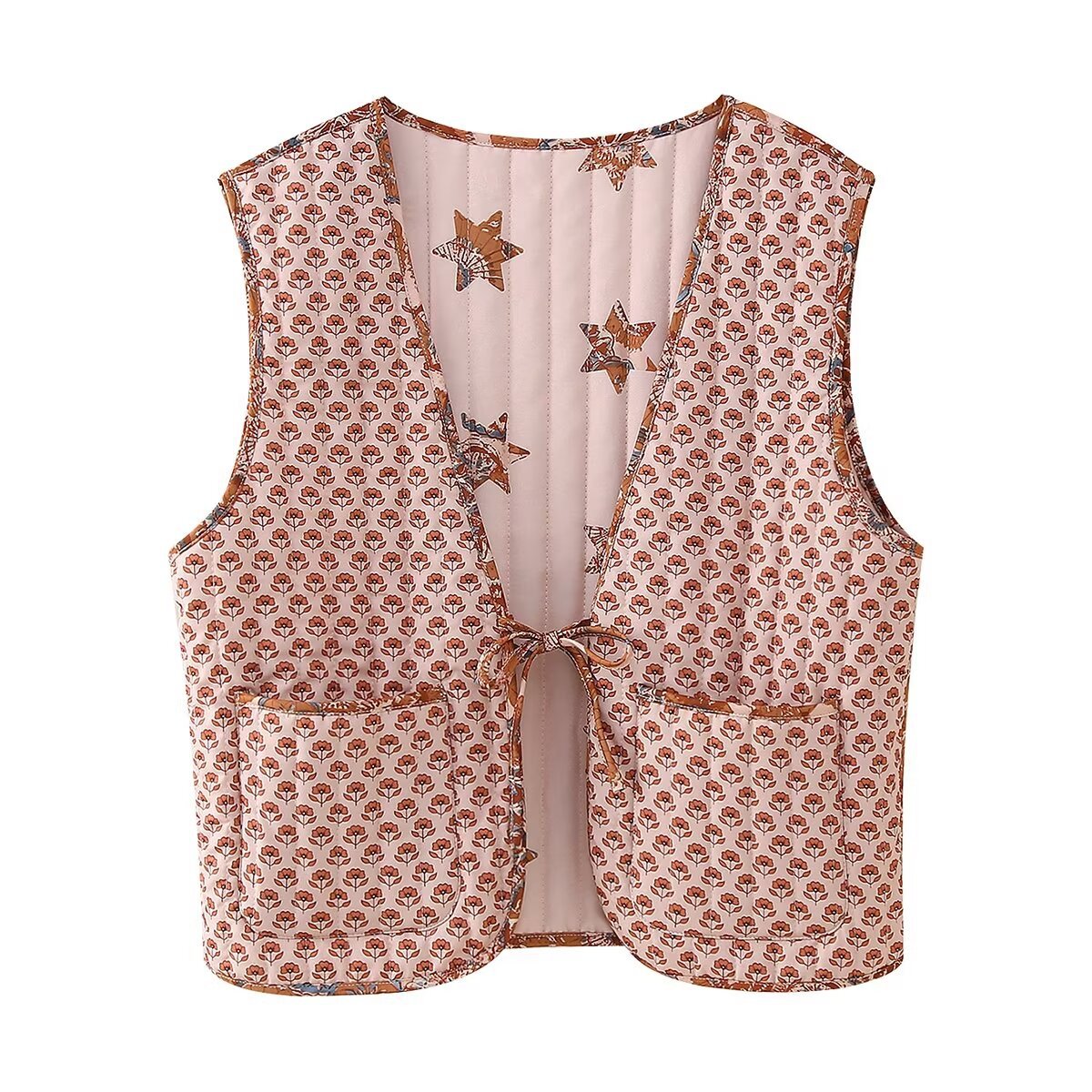 Reversible Star Print Quilted Vest - Pink - 2