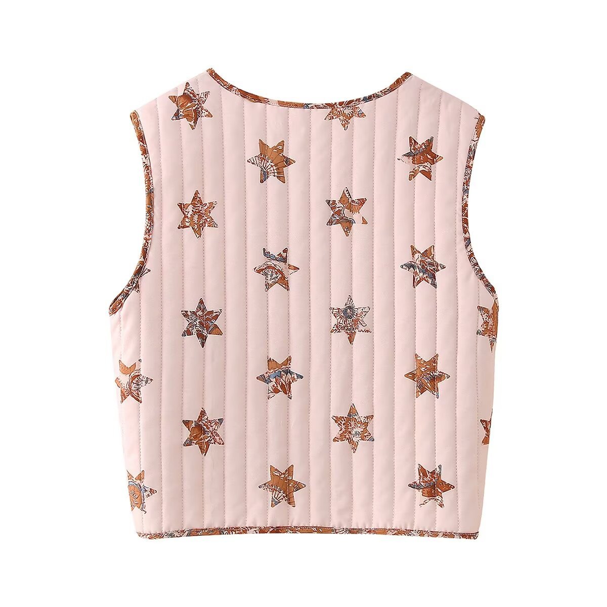 Reversible Star Print Quilted Vest - Pink - 4