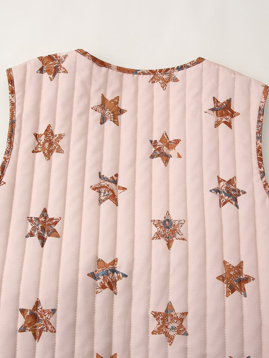 Reversible Star Print Quilted Vest - Pink - 8