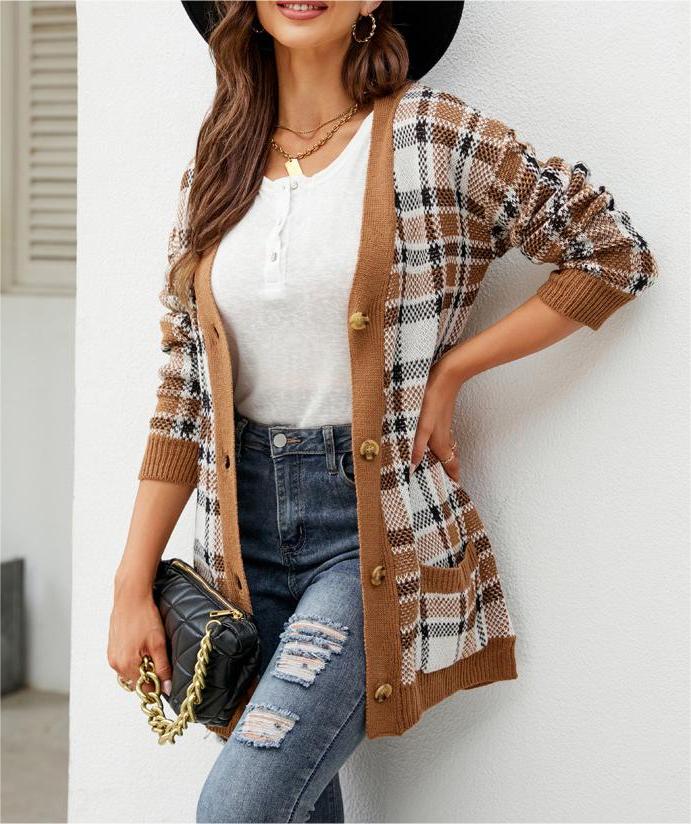 Patterned Knit Button Front Longline Cardigan - Brown