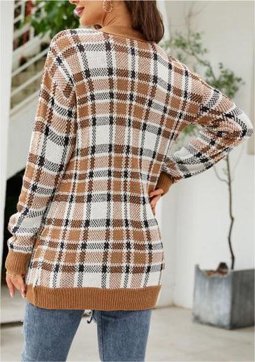Patterned Knit Button Front Longline Cardigan - Brown - 1