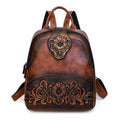 Tooled Floral Faux Leather Backpack - Tan