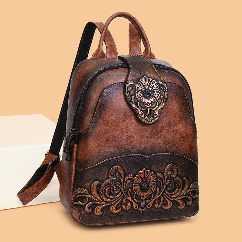 Tooled Floral Faux Leather Backpack