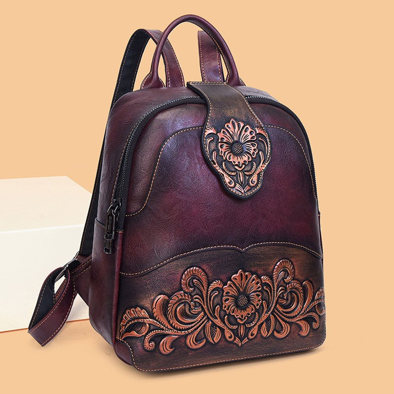 Tooled Floral Faux Leather Backpack