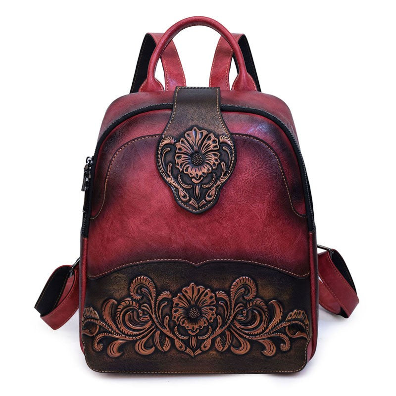 Tooled Floral Faux Leather Backpack