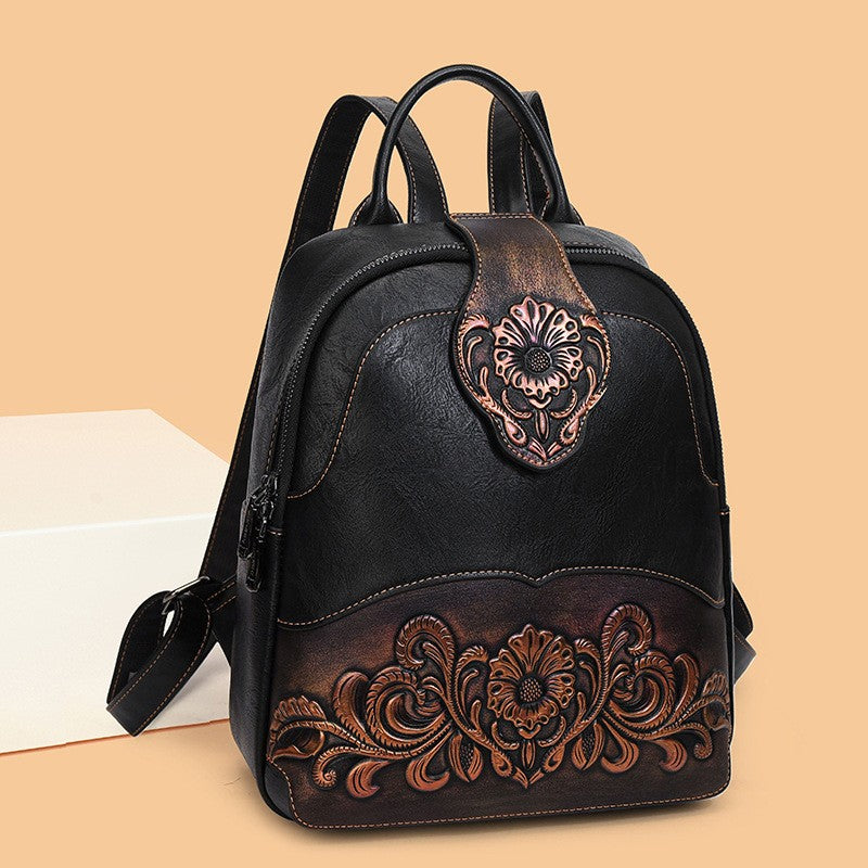 Tooled Floral Faux Leather Backpack