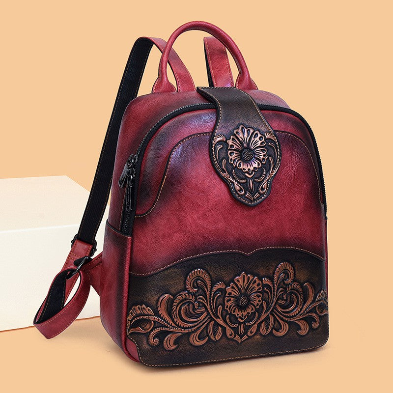 Tooled Floral Faux Leather Backpack