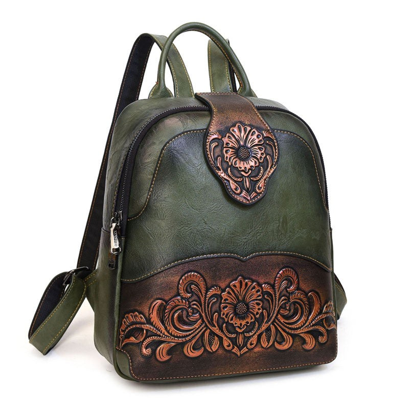 Tooled Floral Faux Leather Backpack