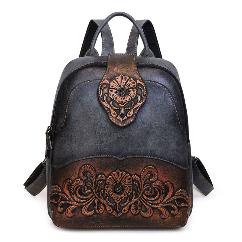 Tooled Floral Faux Leather Backpack