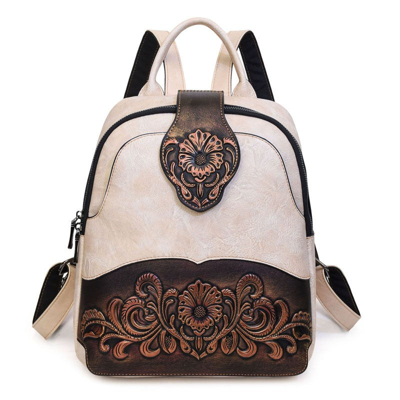 Tooled Floral Faux Leather Backpack