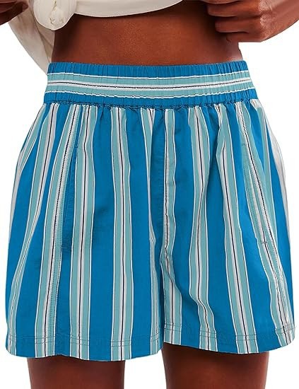 Candy Stripe Cotton Shorts With Pockets - Blue