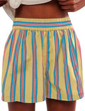 Candy Stripe Cotton Shorts With Pockets - Yellow