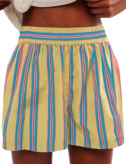 Candy Stripe Cotton Shorts With Pockets - Yellow