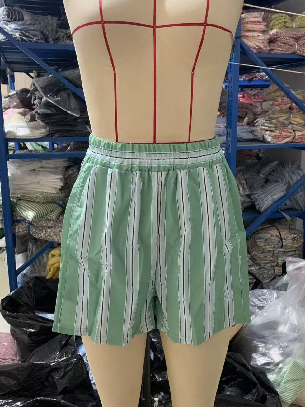 Candy Stripe Cotton Shorts With Pockets