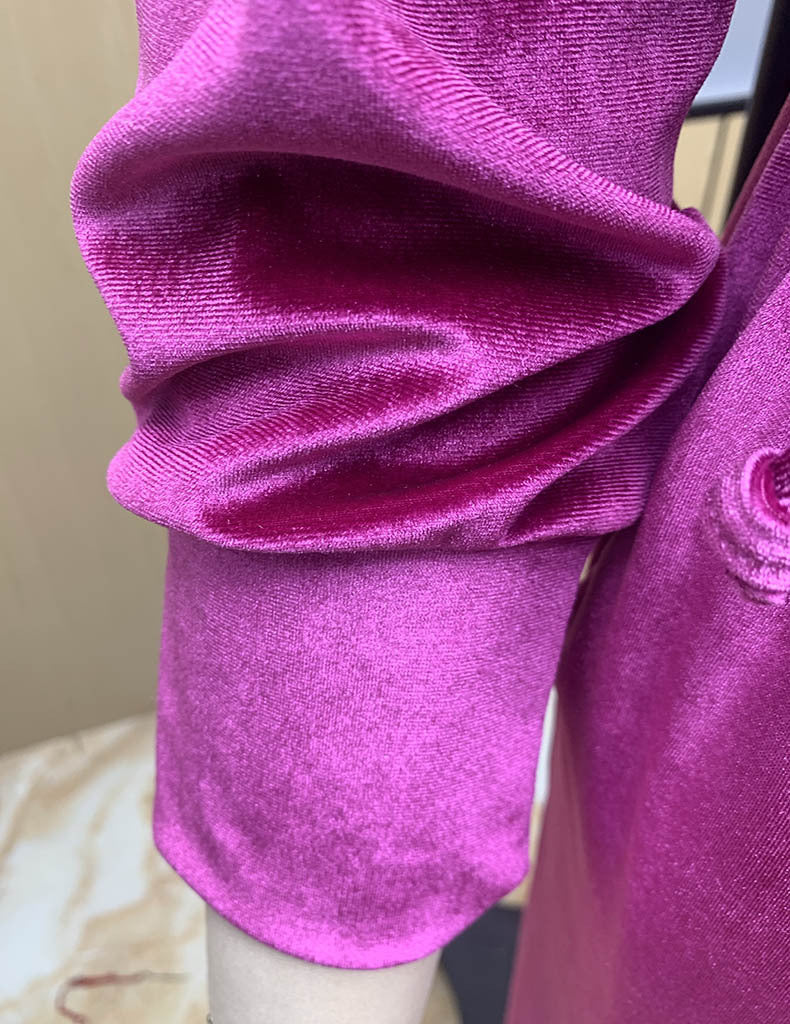 Velour Cropped Hoodie And Wide Leg Trouser Set - Rosered - 2