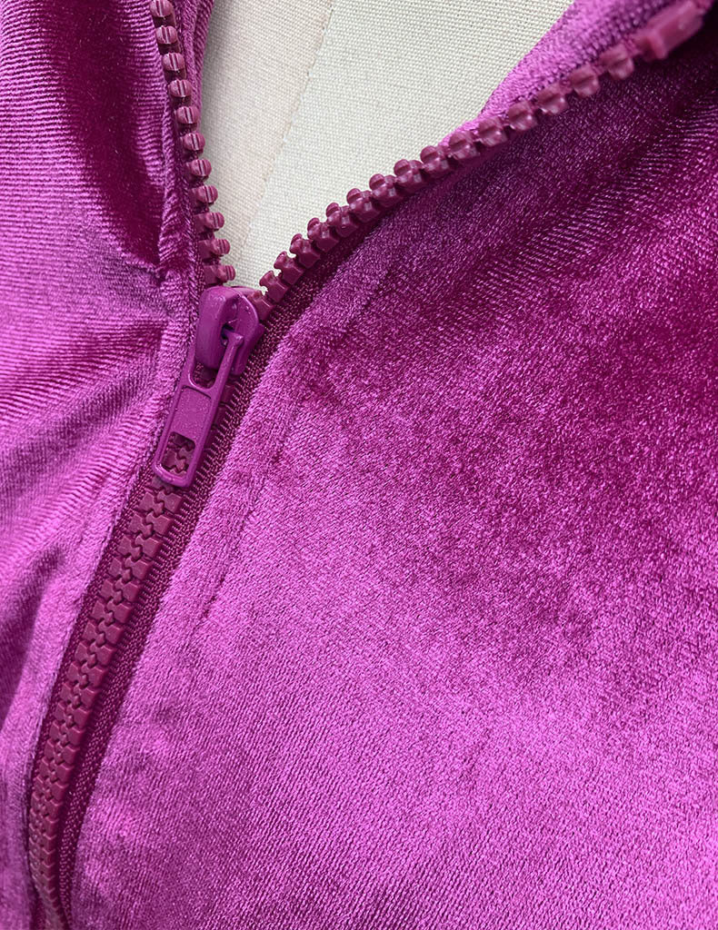 Velour Cropped Hoodie And Wide Leg Trouser Set - Rosered - 3