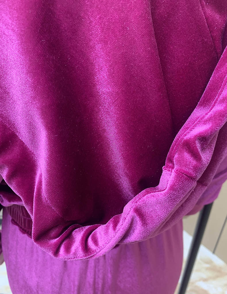 Velour Cropped Hoodie And Wide Leg Trouser Set - Rosered - 4