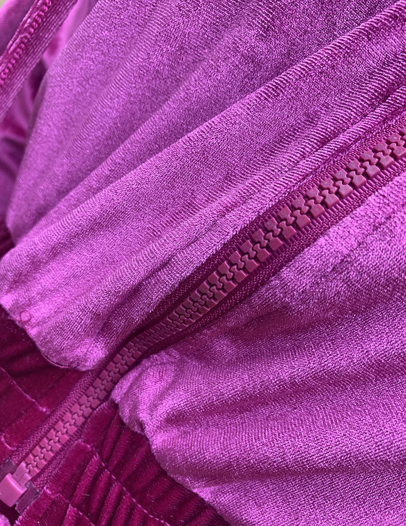 Velour Cropped Hoodie And Wide Leg Trouser Set - Rosered - 5